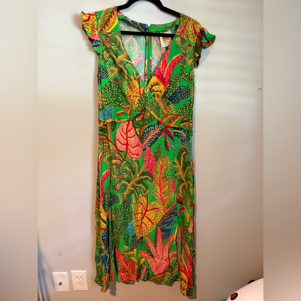 Farm Rio Vibrant Green and Pink Midi Dress